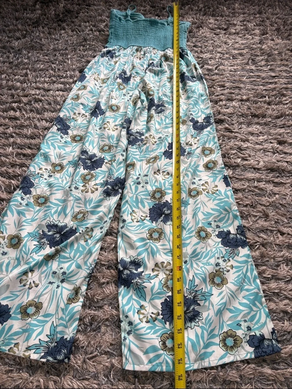 Women's Teal Bustier Floral Wide-Leg Jumpsuit Size S Cotton